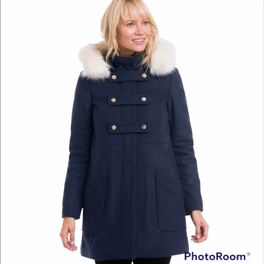 Woman Within Ellos 5X Empire Waist Sixties Faux Fur Wool Blend Peacoat Size 34